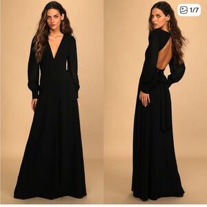 Lulus | Talk About Divine Black Long Sleeve Backless Maxi Dress